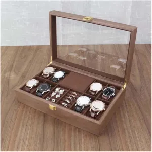 Ring Earrings Jewelry Display Case Organizer Watch Organiser Men(Tea Color) Watch Box Watch Case Wood Watch Jewellery Storage mobilize plummet company potency impression detectable Box With Clear Top Lockable 