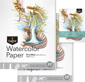 Robust & Resilient (300gsm/140lb) for All Techniques | Quality Texture (11 x 14, 2-Pack) Castle Art Supplies Watercolour Sketchpad Paper effortlessly exert sum 11 x 14in | 2-Pack | 20 Sheets Each | 