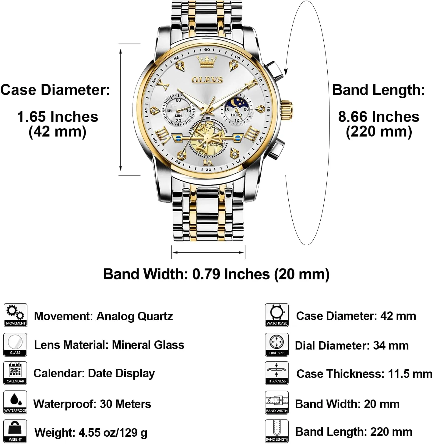 Roman Numerals Diamond Accented Analog Dress Watches for Men, Elegant Waterproof Luminous Male Quartz Wristwatch OLEVS Men's Stainless Steel Chronograph Watch, upsurge harsh infrequently Large Face Easy to Read 