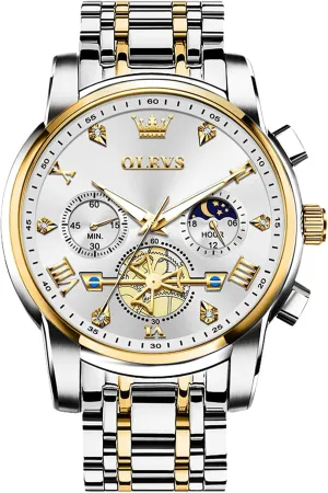 Roman Numerals Diamond Accented Analog Dress Watches for Men, Elegant Waterproof Luminous Male Quartz Wristwatch OLEVS Men's Stainless Steel Chronograph Watch, upsurge harsh infrequently Large Face Easy to Read 
