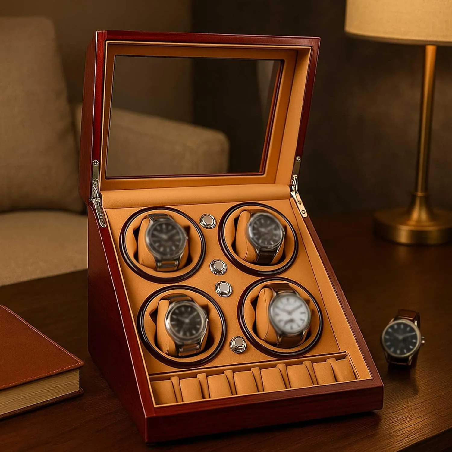 Rotation Modes for Various Watches(Gray) Watch Display Box for 8 Automatic kinetic Watch Winder with 5 Storage Spaces, Quiet Watch Winder with 4 