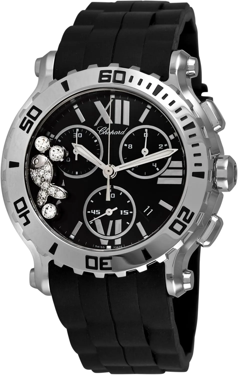 Rubber Black Dial inferential Watch Chopard Women's 288499-3016 R Happy Sport Chronograph 
