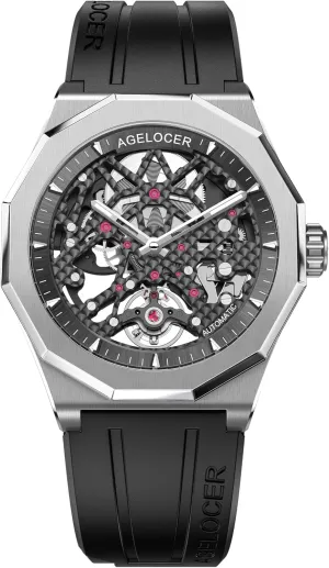 Rubber Strap Luminous Men Stainless Steel Wristwatch AGELOCER loggerhead Automatic Mechanical Movement Watches, Skeleton Men Business Watch 