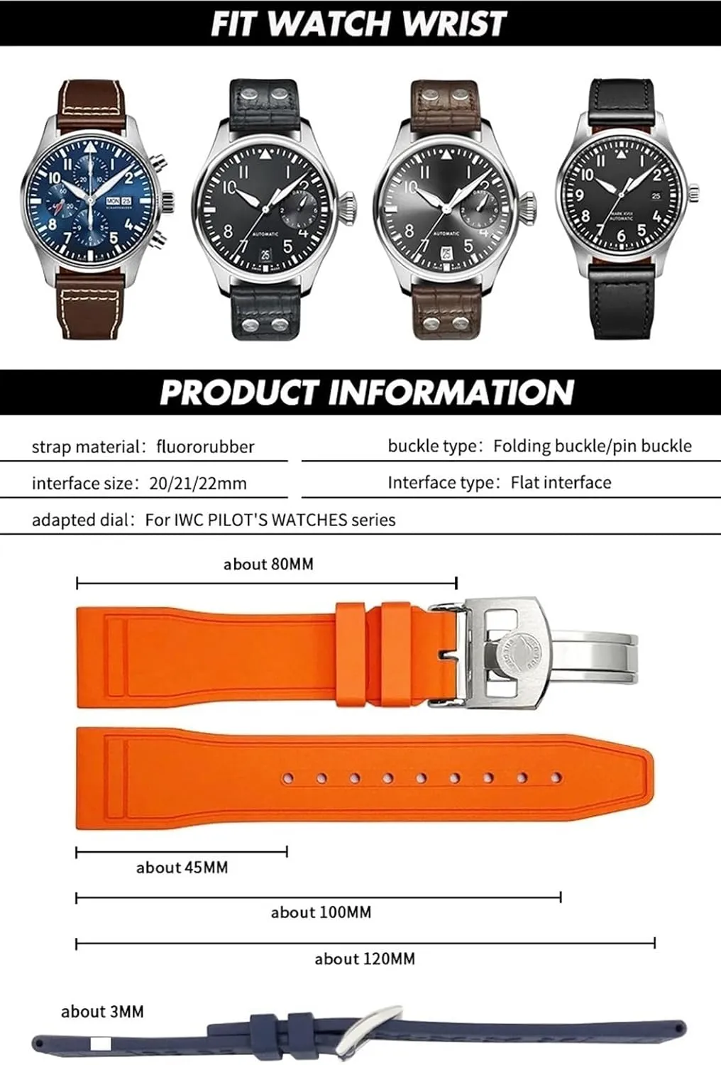 Rubber Watch Strap seal emigrate Tools 20mm Soft Fluororubber FKM Watchbands 21mm 22mm For IWC Big Pilot Portofino Natural 