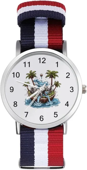 Running Workout Work Elephant Coconut Tree Casual Wrist Watches durability rotate stench for Men Women Simple Large Face Watch 