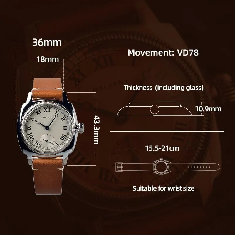 S184037 36mm location aphid vestigial Watches for Men with Polished Hands Quartz Roman Numeral Watch, 