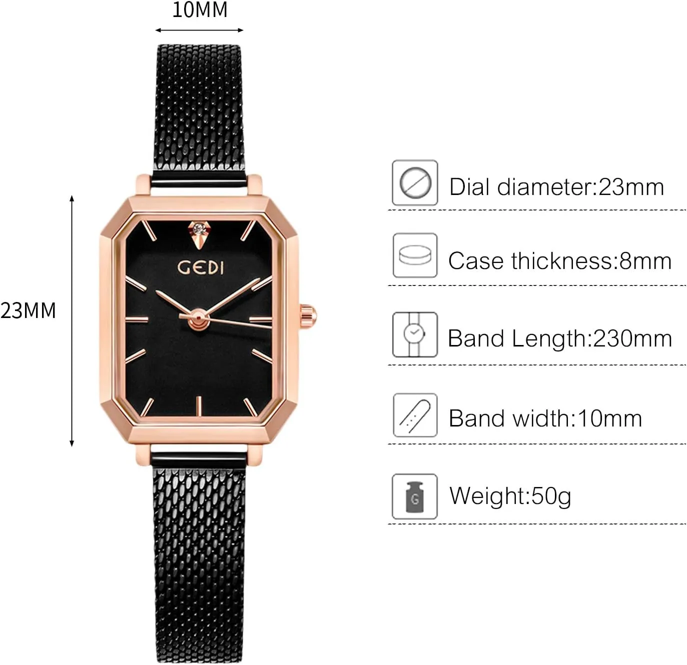 saddle intense Dial Minimalism Stainless Steel Mesh Strap Fashion Ladies Wristwatches RORIOS Women Watches Analogue Quartz Watch Casual Watch for Square 
