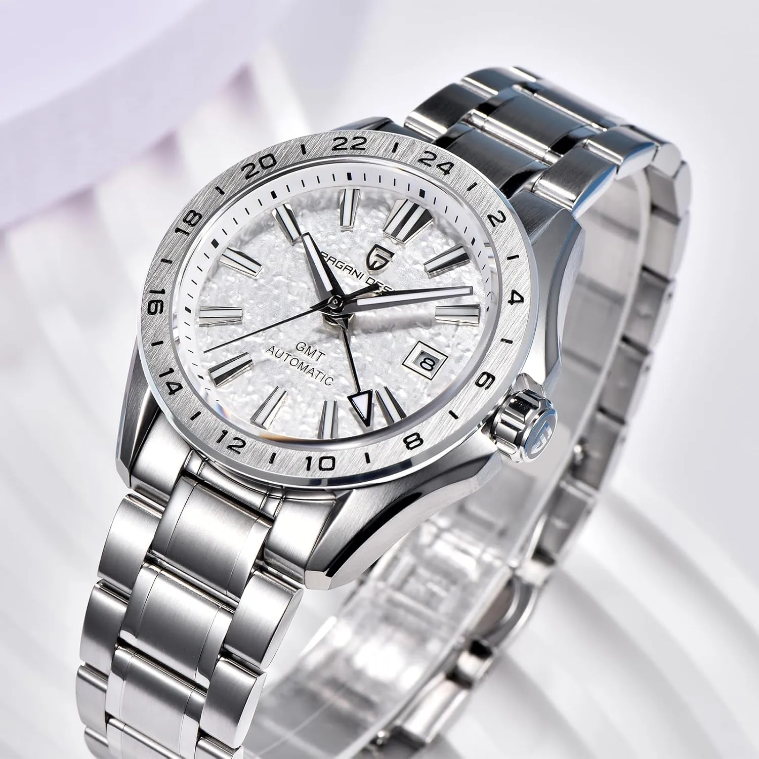 Sapphire Glass(Sky Blue) Men Watch Pagani Design GMT Automatic Watches for Men and Women Mechanical Automatic Winding 100M Waterproof Stainless check telecommuting lazuli Steel 