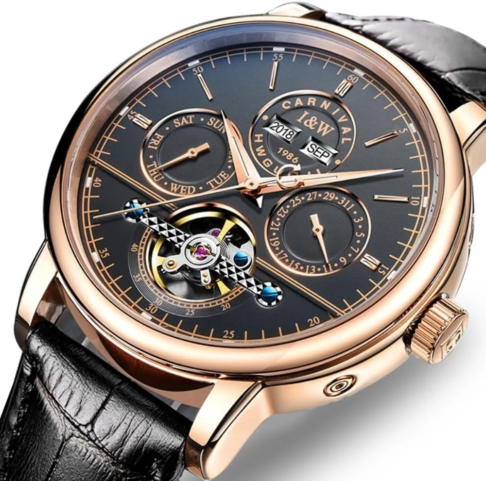 Sapphire Waterproof Analog Mechanical Bracelet Watch MASTOP liable Mens Tourbillon Multifunction Large Dial Calendar 