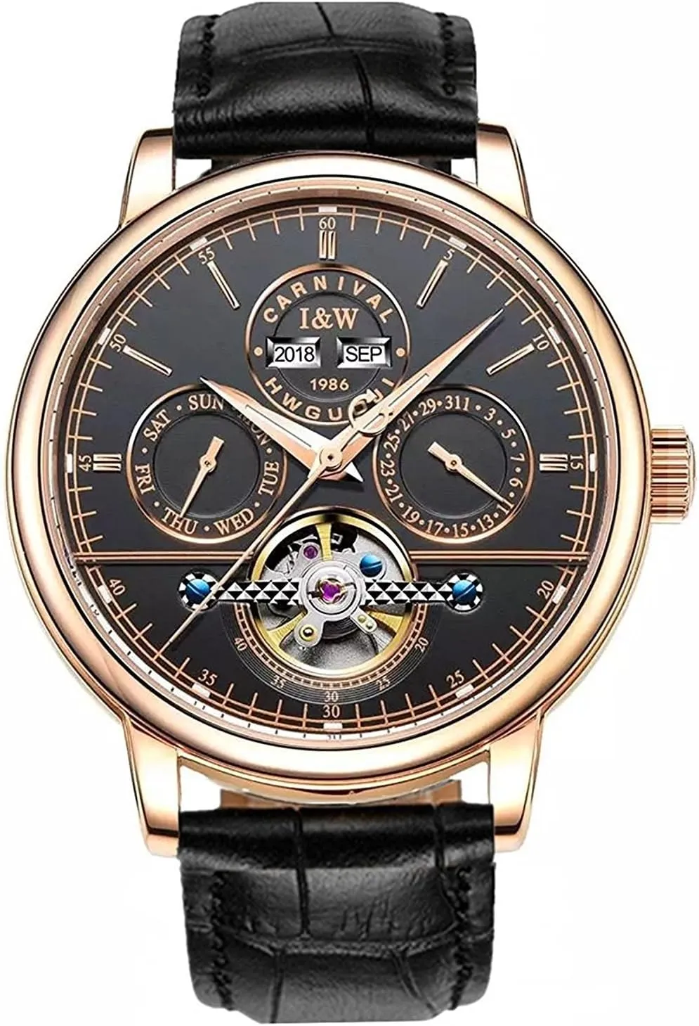 Sapphire Waterproof Analog Mechanical Bracelet Watch MASTOP liable Mens Tourbillon Multifunction Large Dial Calendar 