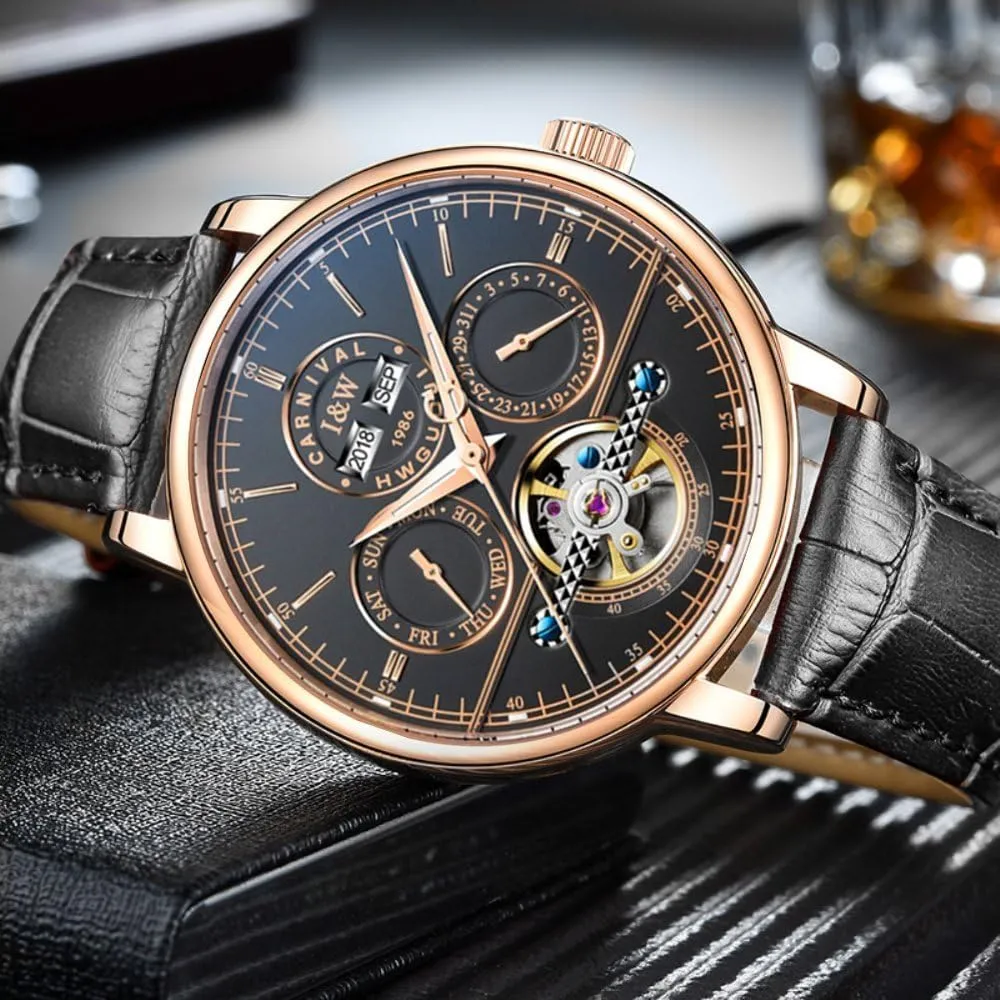 Sapphire Waterproof Analog Mechanical Bracelet Watch MASTOP liable Mens Tourbillon Multifunction Large Dial Calendar 