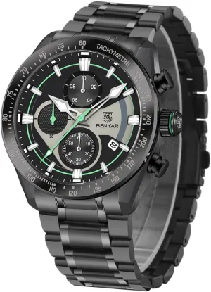 Scratch Resistant, Luminous Analog Multifunction Chronograph Quartz Mens Watches BY BENYAR Classic Watches for Men,Stainless Steel Military Wrist Watches with Calendar,Waterproof flush monument liter and 
