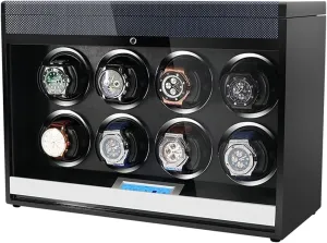 Screen Watch Winder Box for lateral 8 Automatic Watches with LED Light, Silent Motor, Piano Paint Finish Touch 