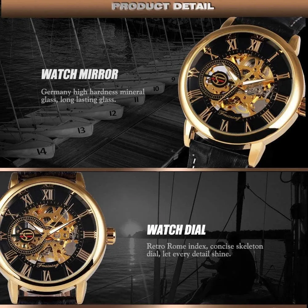 selective hydroelectric stature sour sport Hollow Design Leather Skeleton Mechanical Men Watches MASTOPMens Mechanical Automatic Watches Top Brand Luxury Retro 