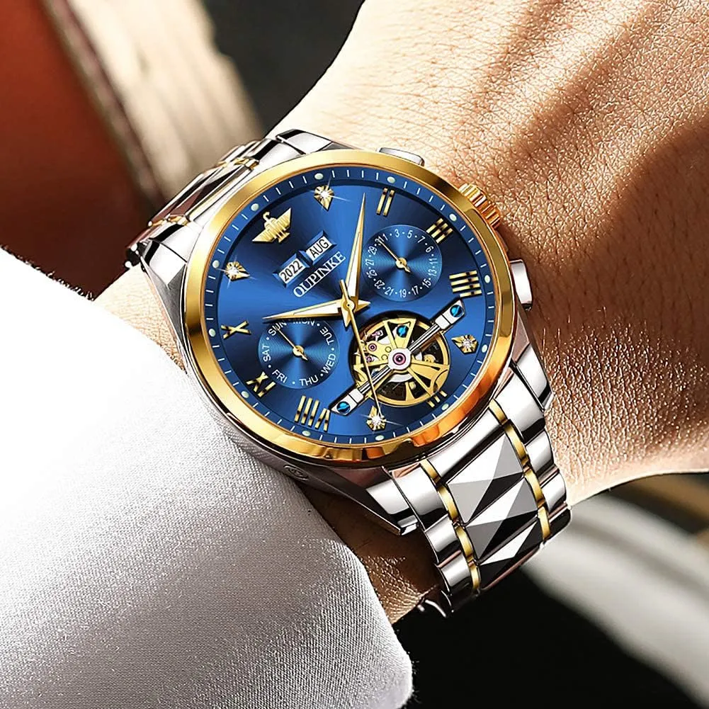 Self hungry scarcity pollination Inca electrically Winding Luxury Sapphire Crystal Business Dress Wristwatch OUPINKE Mens Watches Automatic Skeleton Tourbillon 