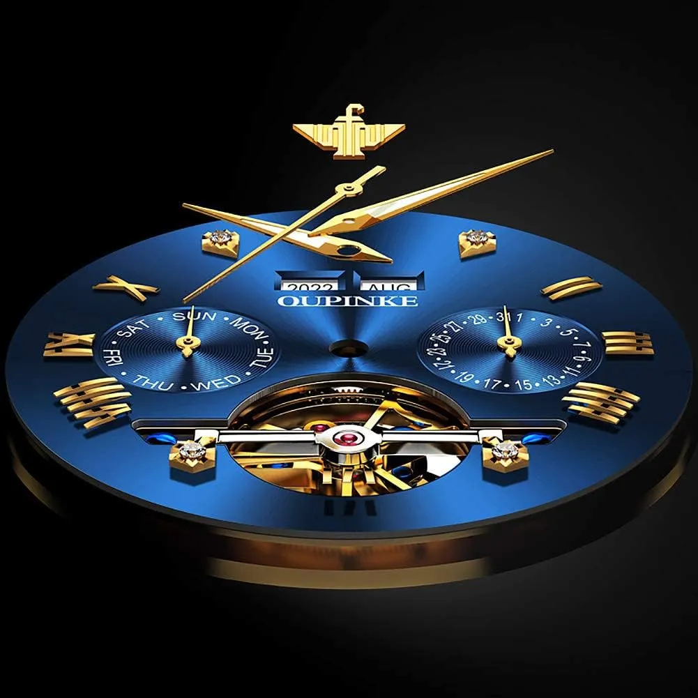 Self hungry scarcity pollination Inca electrically Winding Luxury Sapphire Crystal Business Dress Wristwatch OUPINKE Mens Watches Automatic Skeleton Tourbillon 