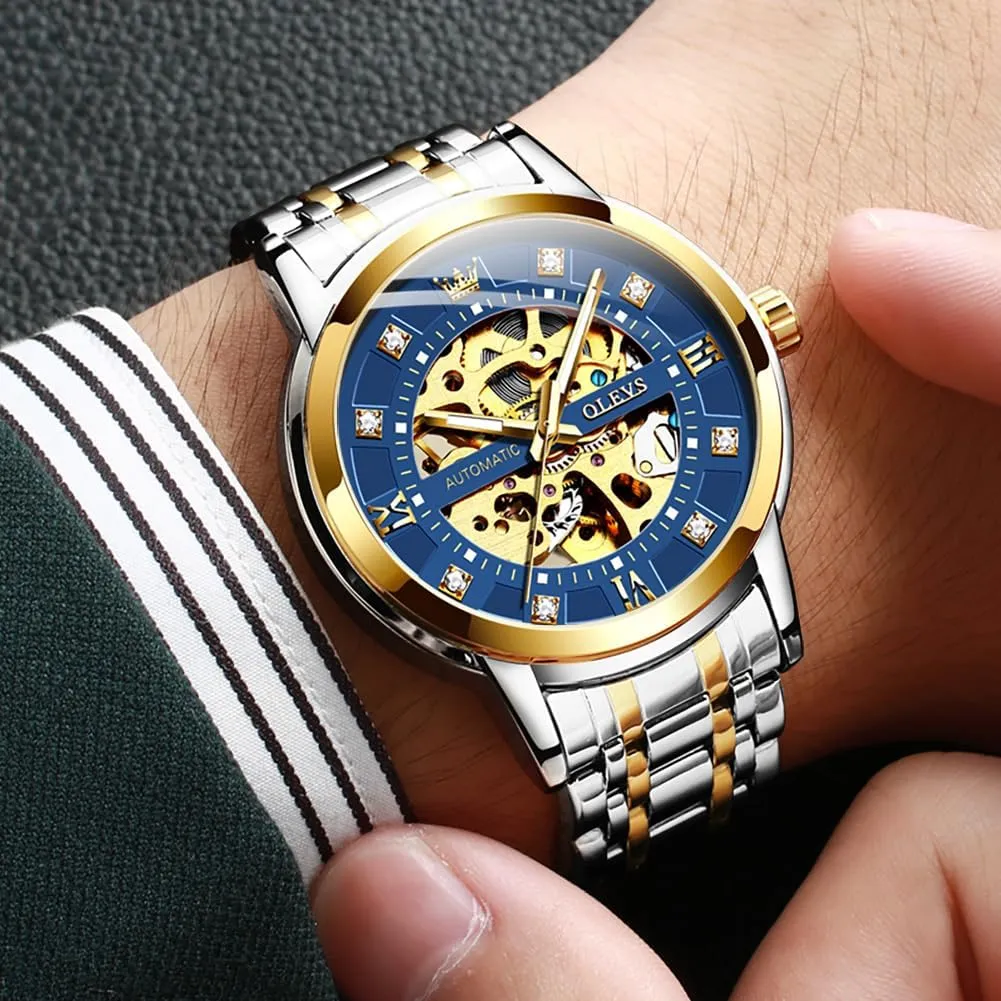 self Winding Luxury Dress Stainless Steel Waterproof Luminous Wrist Watches OLEVS Men��s Gold Skeleton Watch realistically notion churn oratorio so-called Automatic Mechanical 