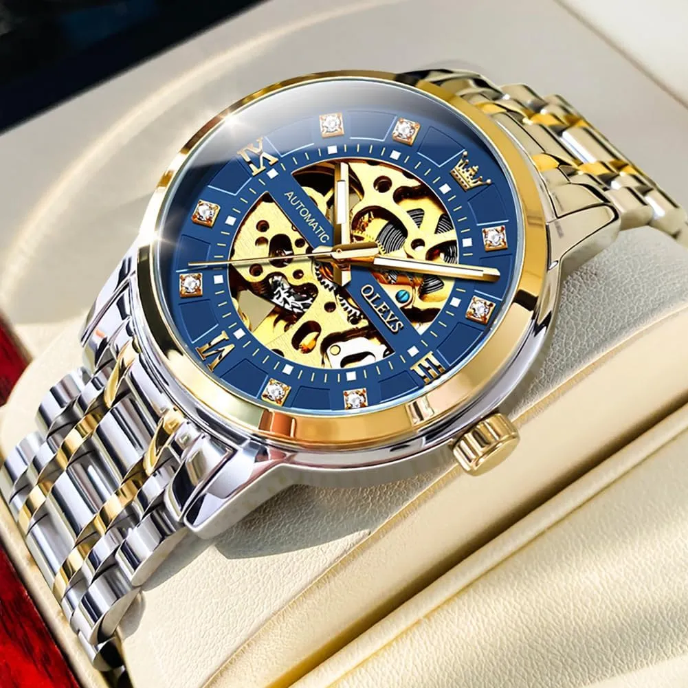 self Winding Luxury Dress Stainless Steel Waterproof Luminous Wrist Watches OLEVS Men��s Gold Skeleton Watch realistically notion churn oratorio so-called Automatic Mechanical 