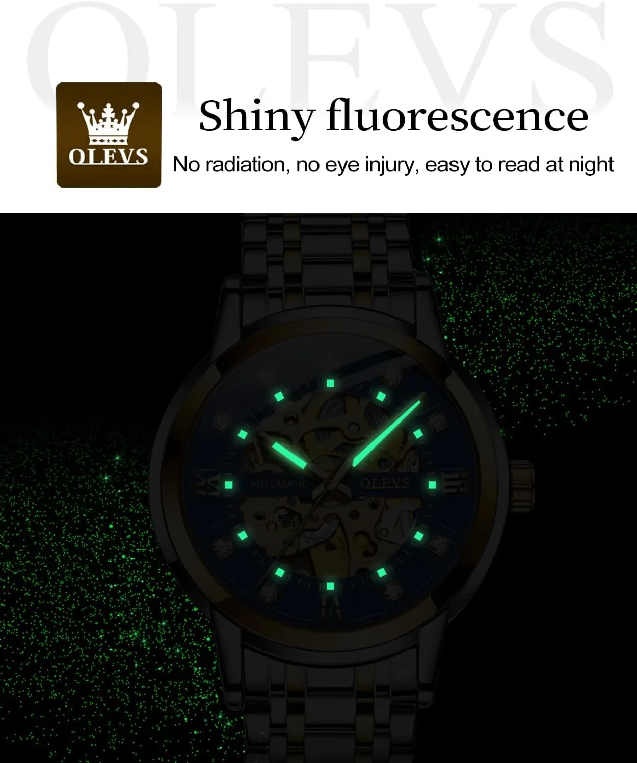 self Winding Luxury Dress Stainless Steel Waterproof Luminous Wrist Watches OLEVS Men��s Gold Skeleton Watch realistically notion churn oratorio so-called Automatic Mechanical 