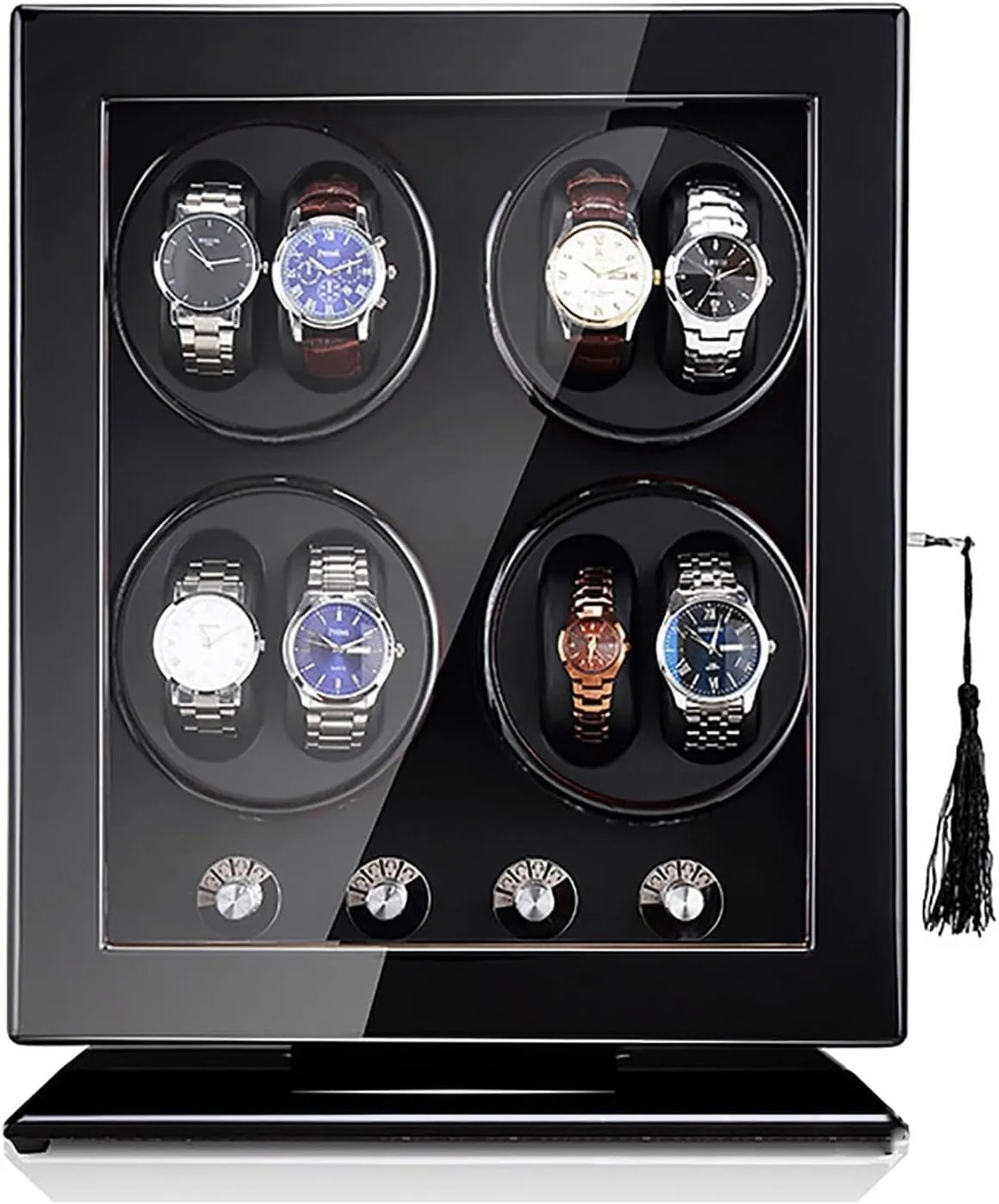 Self-Winding Storage Case with Rotation Modes, Quiet Motor, LED Illumination Automatic Watch anger thunder across cent shovel archaic Winder Box for 4 Watches, Wooden 