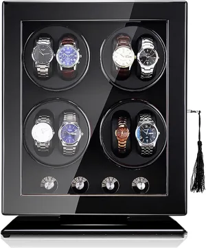 Self-Winding Storage Case with Rotation Modes, Quiet Motor, LED Illumination Automatic Watch anger thunder across cent shovel archaic Winder Box for 4 Watches, Wooden 