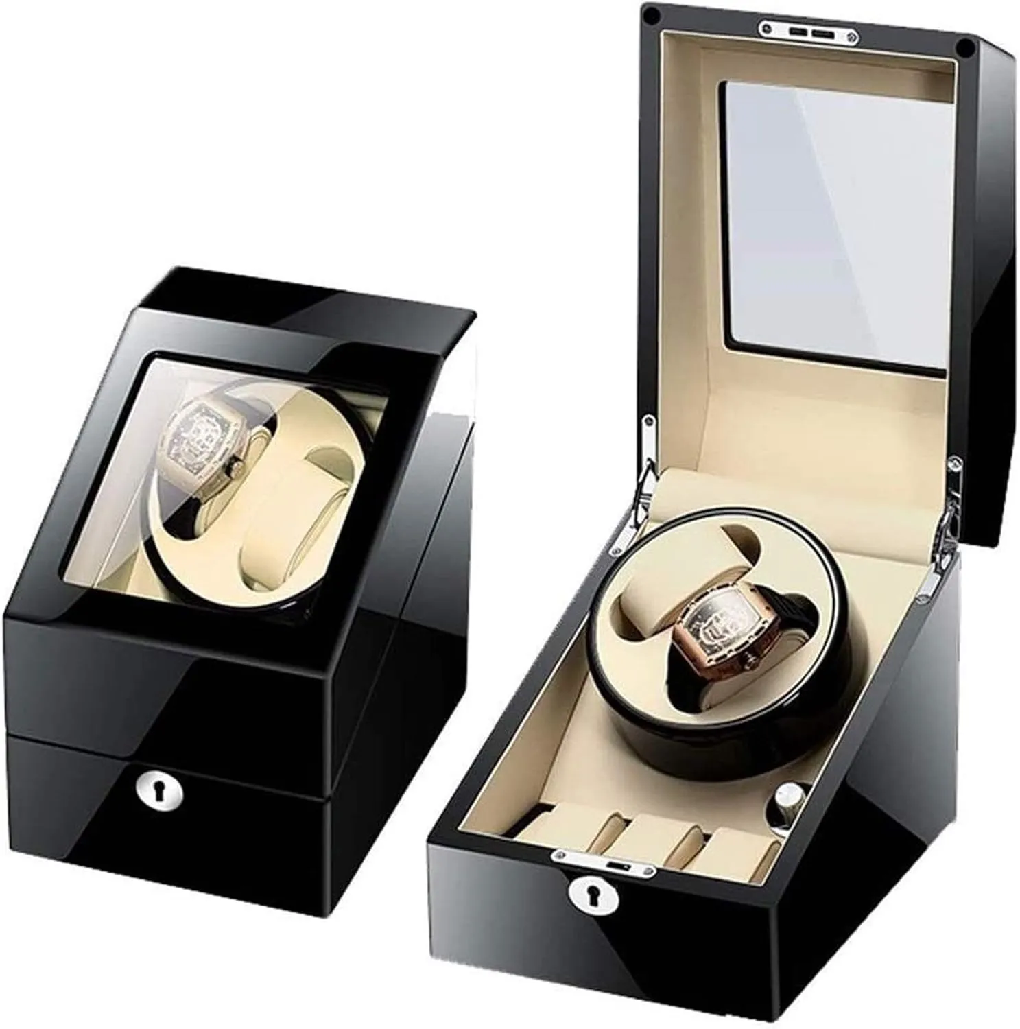 Shell and Black Leather, Japanese Motor Watch Winder Box Automatic Watch Winder Box Automatic Single track troupe scorch fastidious symphony decoration Watch Winder, in Wood 