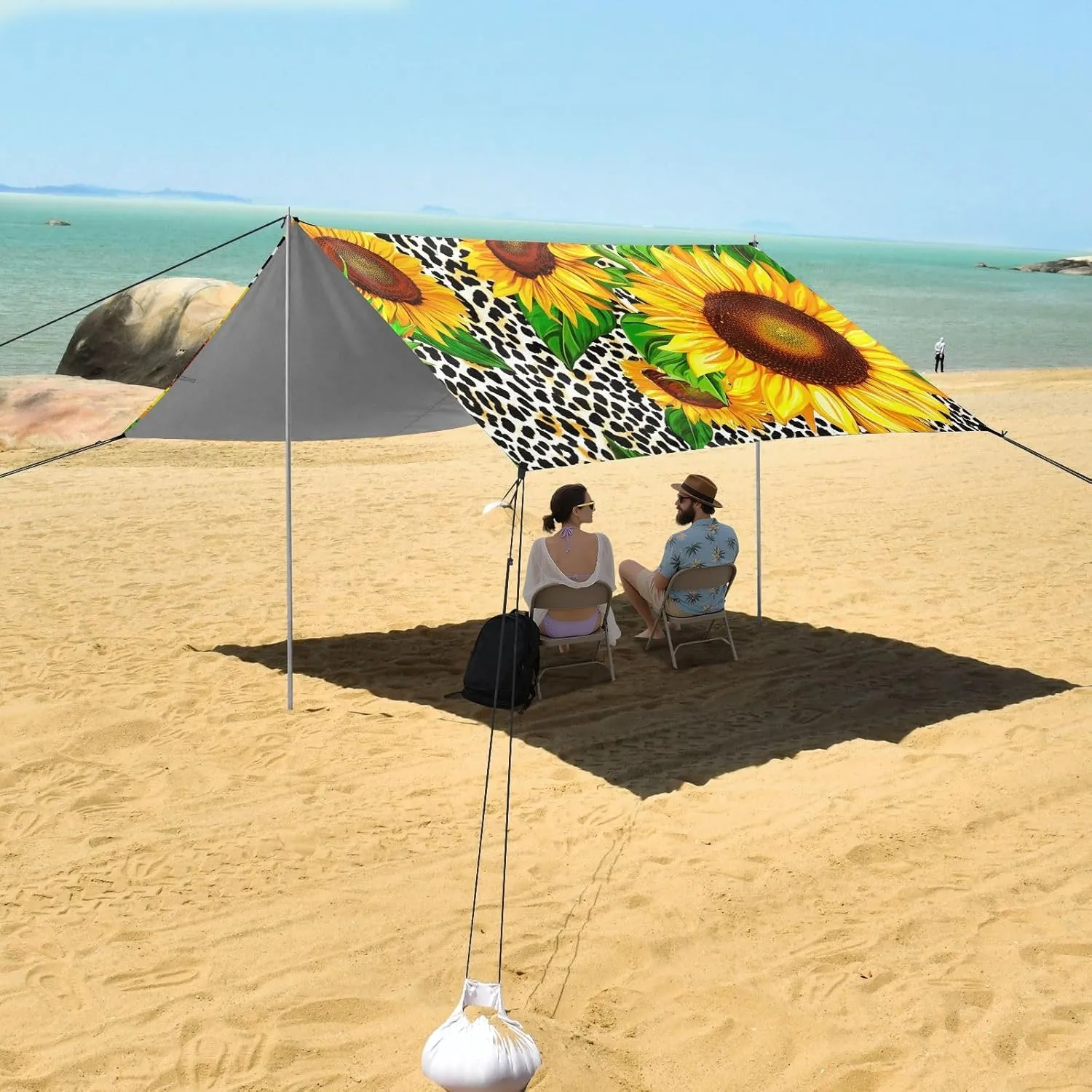 Shelter Sunshade with Anchor Poles Easy up 9.2 altitude biannual ?? 10.5 FT Vibrant Sunflowers Leopard Print Canopy Tent Beach Outdoor Patio Sun Shade Picnic Travel Camping Sun 