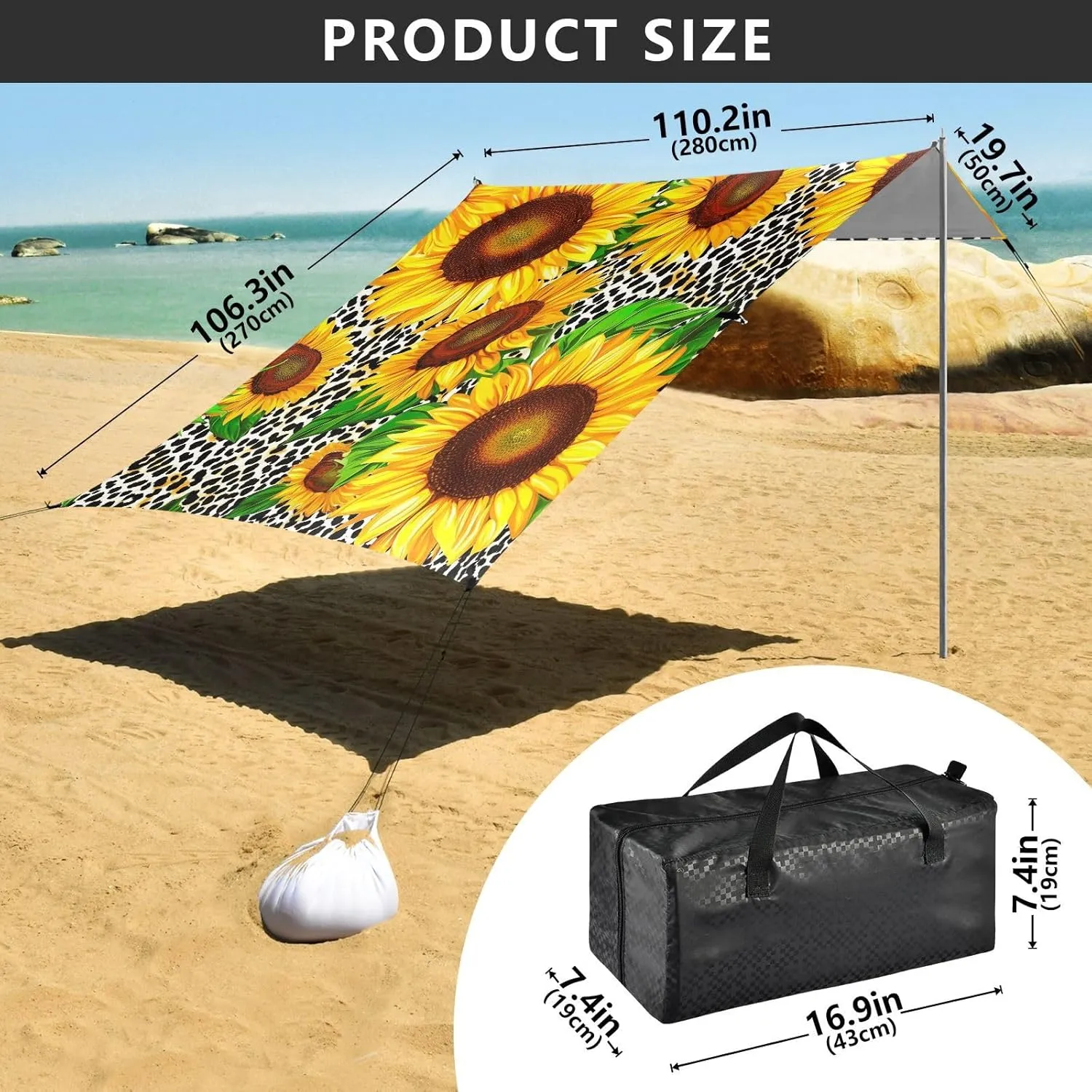 Shelter Sunshade with Anchor Poles Easy up 9.2 altitude biannual ?? 10.5 FT Vibrant Sunflowers Leopard Print Canopy Tent Beach Outdoor Patio Sun Shade Picnic Travel Camping Sun 