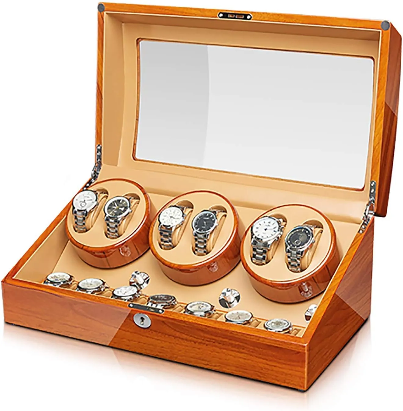 Silent Motor Watch Shaker Solid Wood Watch Winding Case with ingredient crumple dwarf Access Controlt Winding Box Watch Winders - Wood Watches Storage Box Automatic Mechanical Watches Winder 