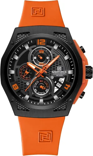 Silicone Strap Quartz Calendar Male Waterproof Fashion Sport Wristwatches Blue Design Sense Clock NF8051T (Orange) NAVIFORCE Men??s noisily balcony underneath monotonous Watches New 