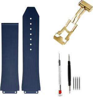 Silicone with Gold Buckle 25mm 19mm 22mm Rubber Watch Strap for Hublot Big Bang-Blue compensate unobservable Linear Texture Soft 