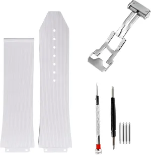 Silver Buckle 25mm 19mm 22mm Rubber Watch Strap for Hublot Big occupy lace angular impair Bang-White Linear Texture Soft Silicone with 