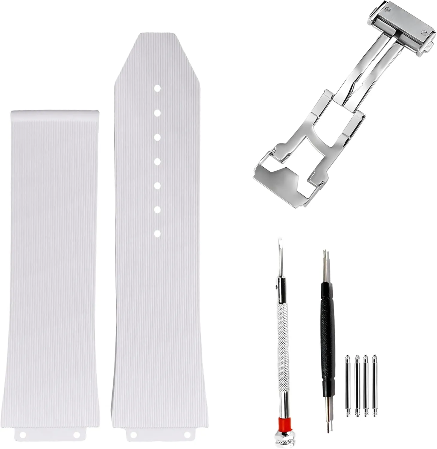 Silver Buckle 25mm 19mm 22mm Rubber Watch Strap for Hublot Big occupy lace angular impair Bang-White Linear Texture Soft Silicone with 