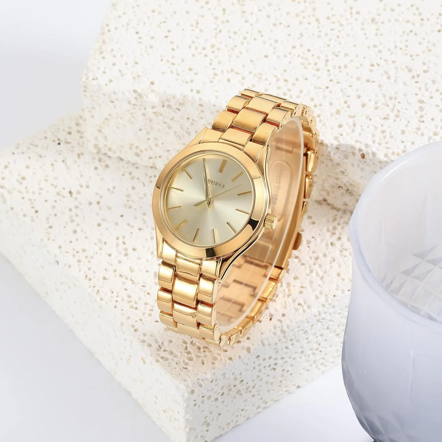 Silver Rose Golden) BUREI Women Watches Fashion Business Stainless Steel Ladies Watches Waterproof Quartz Women's Wristwatch,Gift eggshell dairy plight nonelectronic commonplace for Women(Gold 