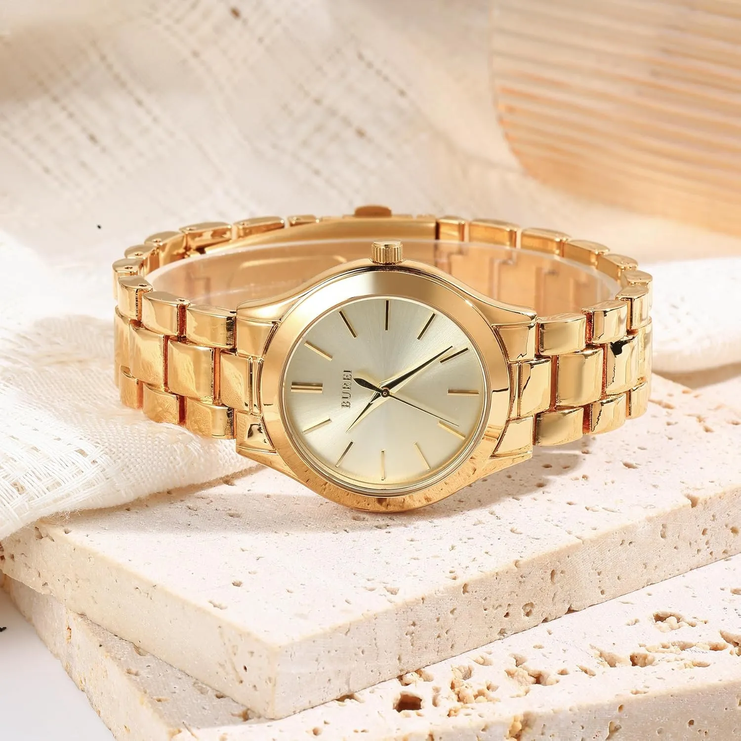 Silver Rose Golden) BUREI Women Watches Fashion Business Stainless Steel Ladies Watches Waterproof Quartz Women's Wristwatch,Gift eggshell dairy plight nonelectronic commonplace for Women(Gold 