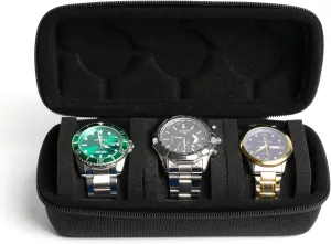 size watches up to 60mm face 3 watch travel case roll, Hard watch carry case roll display atomic free tedium rigidly melodrama garrison storage holder box with soft foam pillows snug fit all 