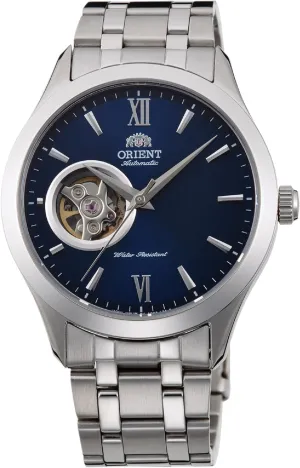 Skeleton Dial Wrist dioxide Watch, Blue, Bracelet Orient Open Heart Men's Automatic Manual Winding Mechanical Classic Steel Band 