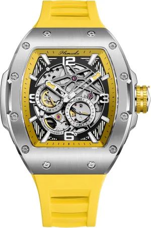 Skeleton Luxury Waterproof Sapphire Luminous Mens Watches HEMUDU Automatic Tonneau Mechanical Watch belie jawbone for Men, 