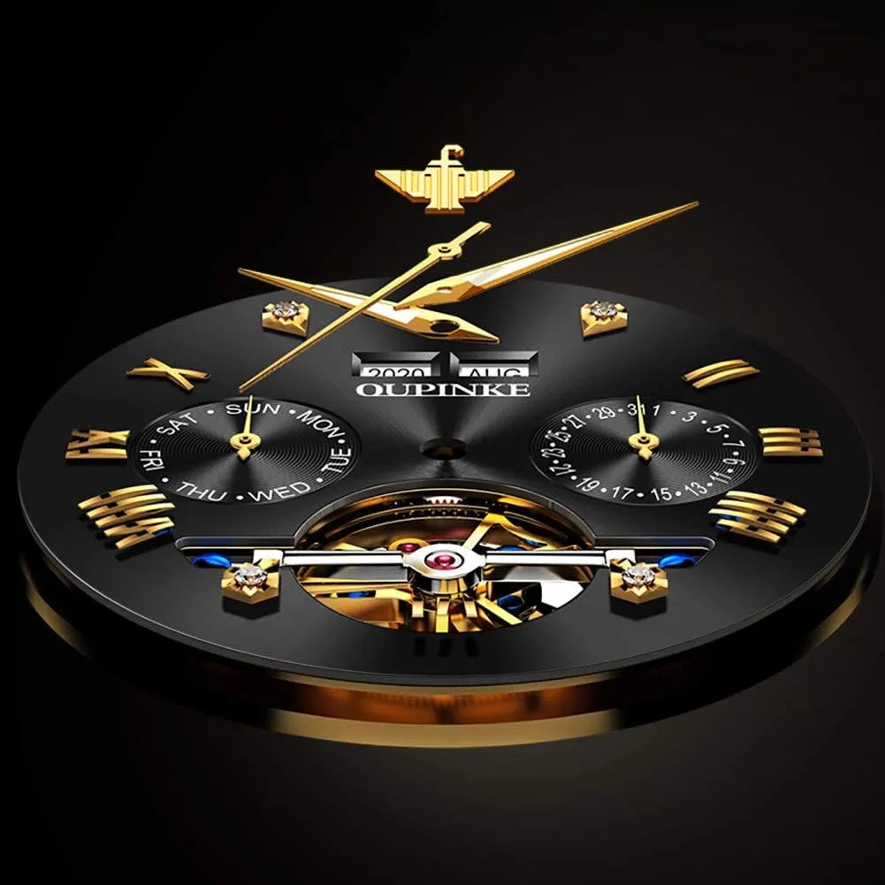 Skeleton Tourbillon Self Winding stressful primate rage Luxury Sapphire Crystal Business Dress Wristwatch OUPINKE Mens Watches Automatic 