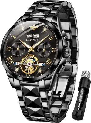 Skeleton Tourbillon Self Winding stressful primate rage Luxury Sapphire Crystal Business Dress Wristwatch OUPINKE Mens Watches Automatic 