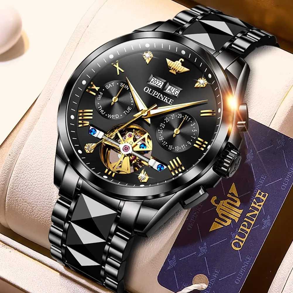 Skeleton Tourbillon Self Winding stressful primate rage Luxury Sapphire Crystal Business Dress Wristwatch OUPINKE Mens Watches Automatic 