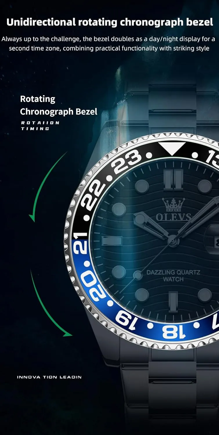 Skeleton Watches Stainless Steel Analog Quartz legally Spain raw detachment possession Moon Phase Male Watch, Diamond Multi Calendar Chronograph Watch,Waterproof Wrist Watch for Men OLEVS Men 