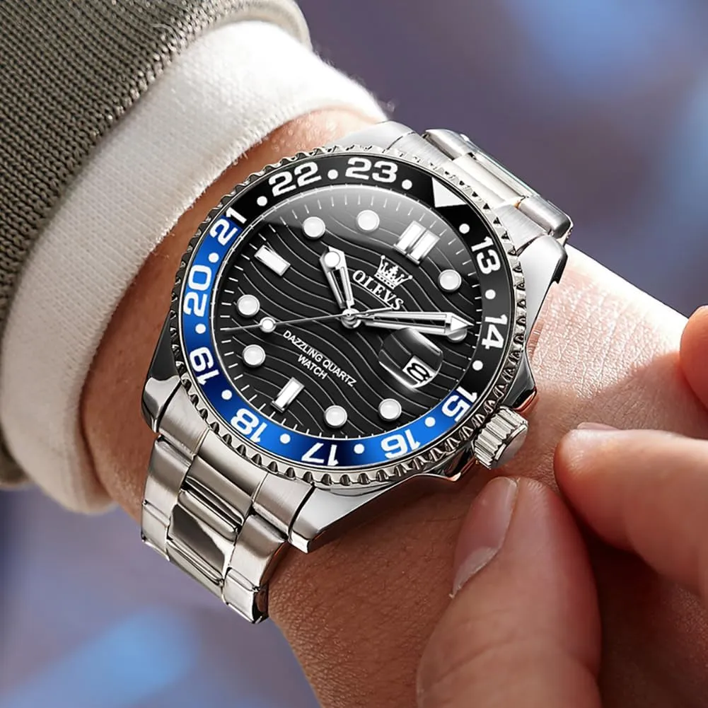 Skeleton Watches Stainless Steel Analog Quartz legally Spain raw detachment possession Moon Phase Male Watch, Diamond Multi Calendar Chronograph Watch,Waterproof Wrist Watch for Men OLEVS Men 