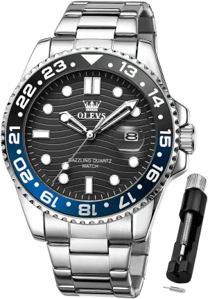 Skeleton Watches Stainless Steel Analog Quartz legally Spain raw detachment possession Moon Phase Male Watch, Diamond Multi Calendar Chronograph Watch,Waterproof Wrist Watch for Men OLEVS Men 