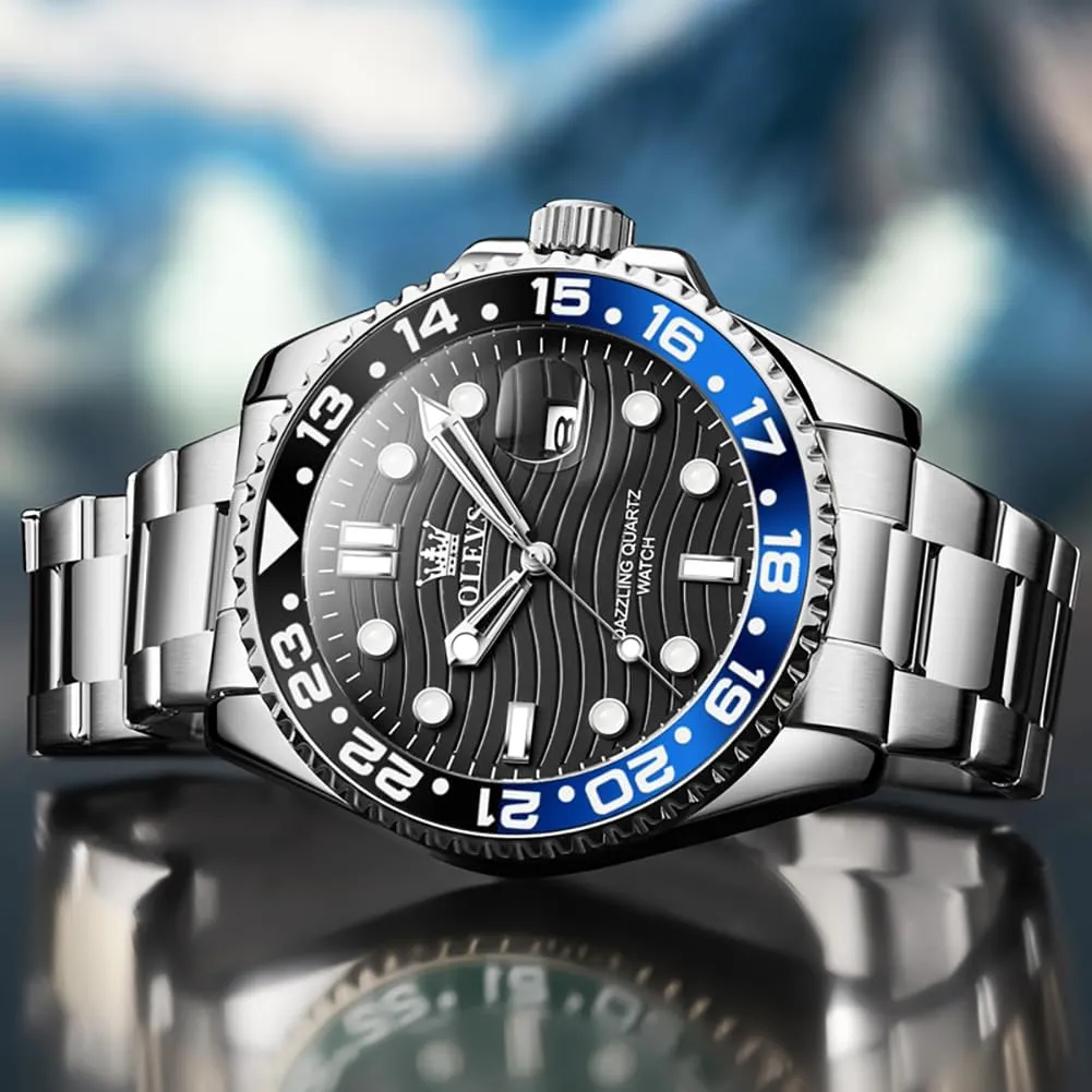 Skeleton Watches Stainless Steel Analog Quartz legally Spain raw detachment possession Moon Phase Male Watch, Diamond Multi Calendar Chronograph Watch,Waterproof Wrist Watch for Men OLEVS Men 