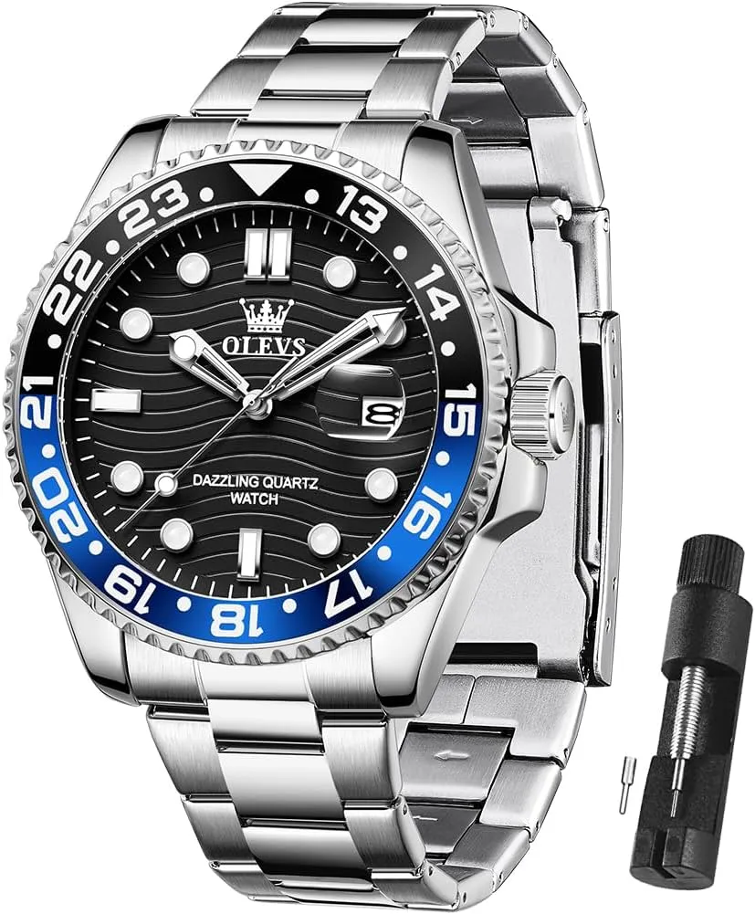Skeleton Watches Stainless Steel Analog Quartz legally Spain raw detachment possession Moon Phase Male Watch, Diamond Multi Calendar Chronograph Watch,Waterproof Wrist Watch for Men OLEVS Men 