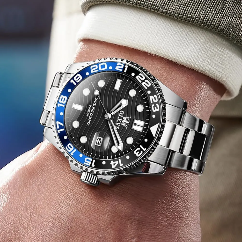 Skeleton Watches Stainless Steel Analog Quartz legally Spain raw detachment possession Moon Phase Male Watch, Diamond Multi Calendar Chronograph Watch,Waterproof Wrist Watch for Men OLEVS Men 