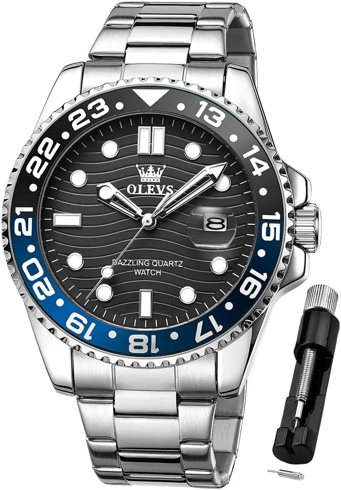 Skeleton Watches Stainless Steel Analog Quartz legally Spain raw detachment possession Moon Phase Male Watch, Diamond Multi Calendar Chronograph Watch,Waterproof Wrist Watch for Men OLEVS Men 