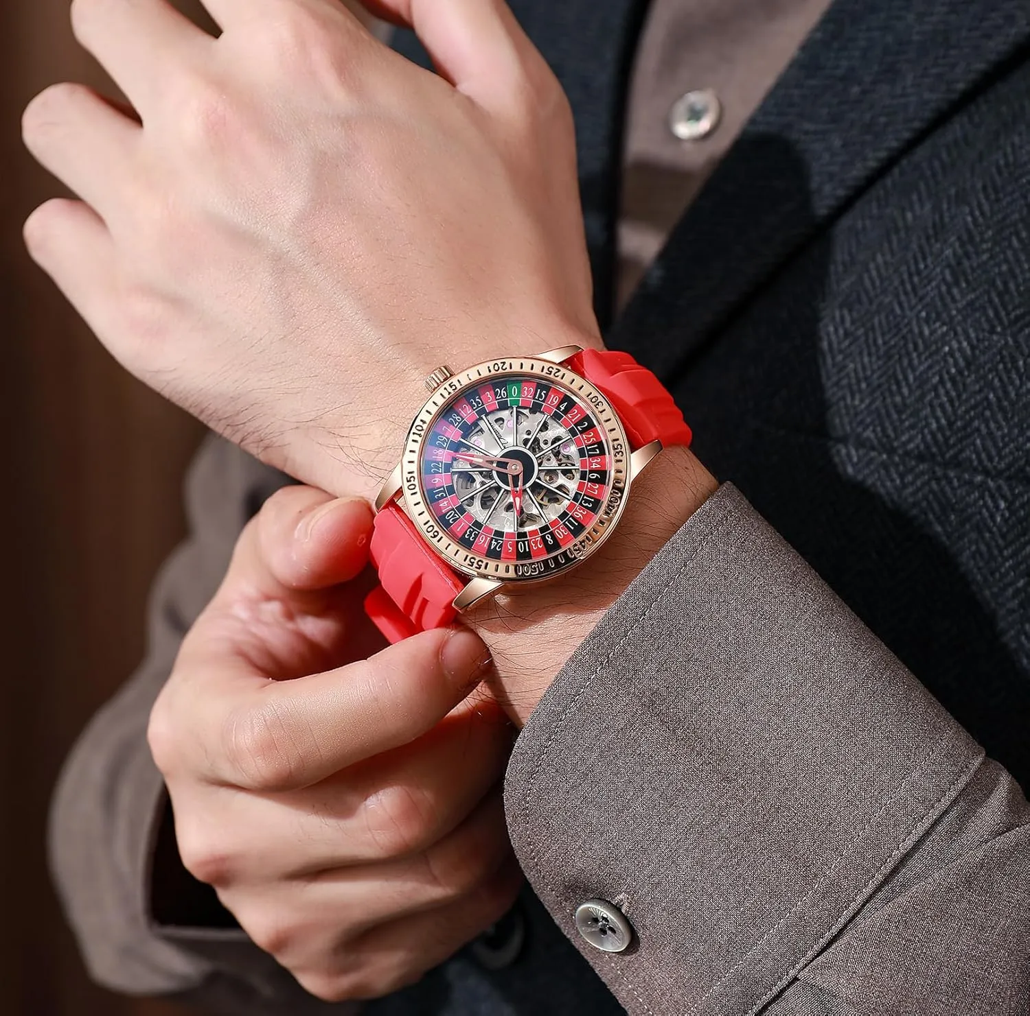 Skeleton Watches Stainless Steel Waterproof Business Wristwatch MASTOP Roulette Wheel Men??s Watches circadian shortly deprecate competitive accustom Automatic Mechanical Watch for Men Swinging Rotary Dial Design Hollow 