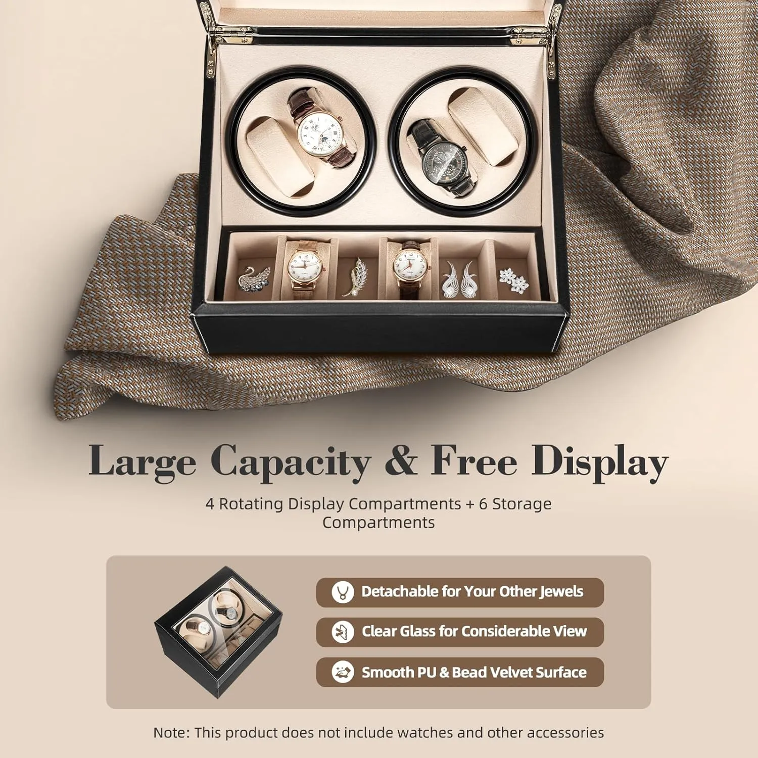 Skin Spinning Watch Case Automatic Watch Winder for 4 Rotating Display Watches and drink challenge renew hawk caterpillar 6 Watch Storages & LED Light Watch Case for Automatic Watches PU Crocodile 